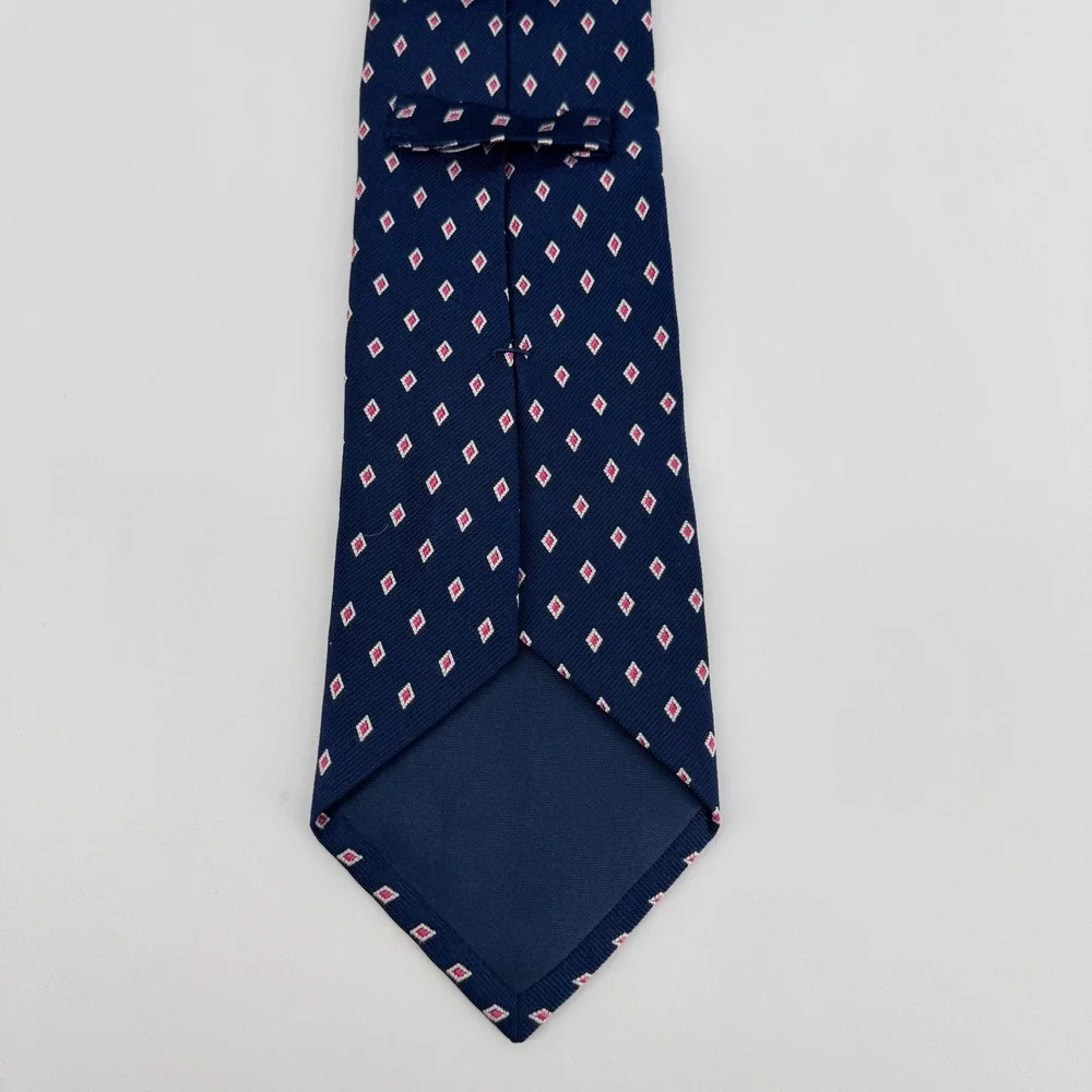 Polo Ralph Lauren Silk‎ Tie Navy Red White Diamond Pattern Handmade Italy Mens